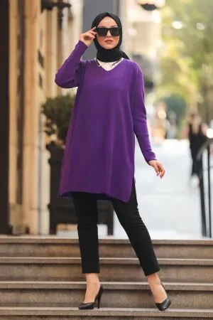  Mor Tesettür Triko Tunik 18120MOR 