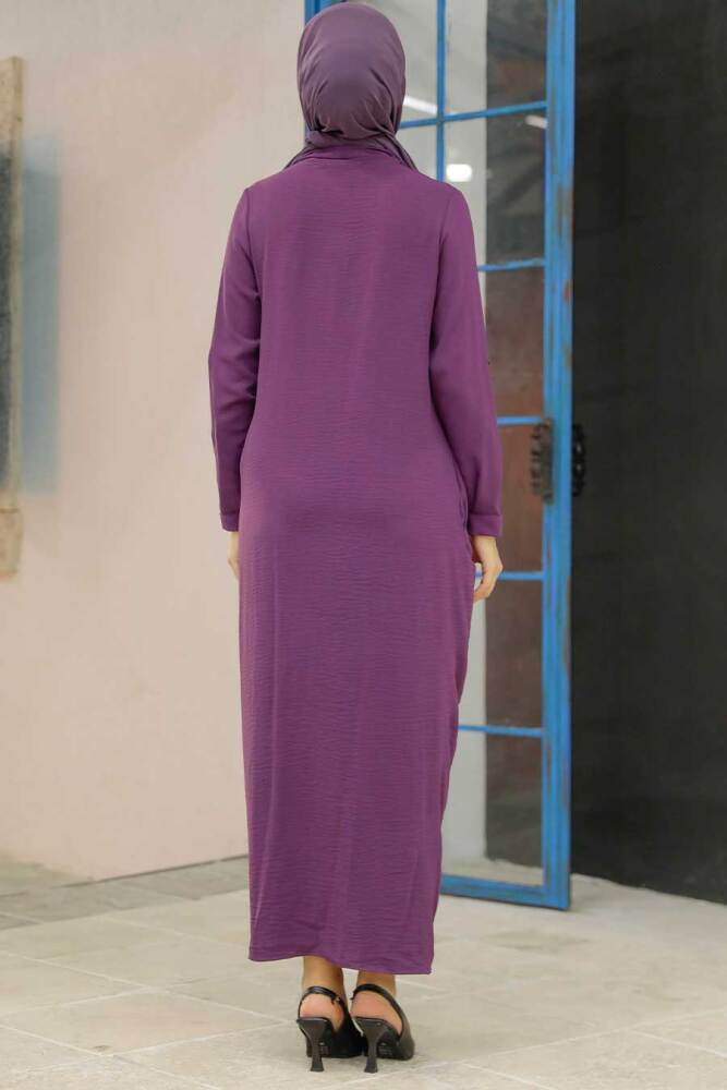 Neva Style - Mürdüm Tesettür Elbise 34281MU - 3