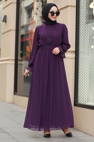 Neva Style - Mürdüm Tesettür Elbise 51202MU - Thumbnail