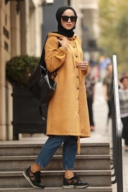Neva Style - Mustard Hijab Coat 9065HR - Thumbnail