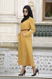 Neva Style - Mustard Hijab Dress 3002HR - Thumbnail