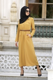 Neva Style - Mustard Hijab Dress 3002HR - Thumbnail