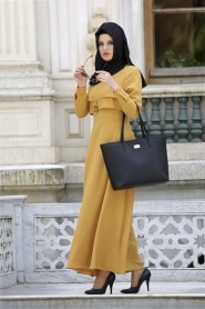 Neva Style - Mustard Hijab Dress 3988HR - Thumbnail