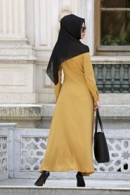 Neva Style - Mustard Hijab Dress 3988HR - Thumbnail