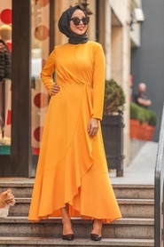 Neva Style - Mustard Hijab Dress 4041HR - Thumbnail