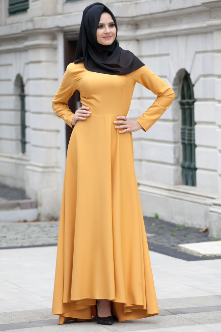 Neva Style - Mustard Hijab Dress 4055HR