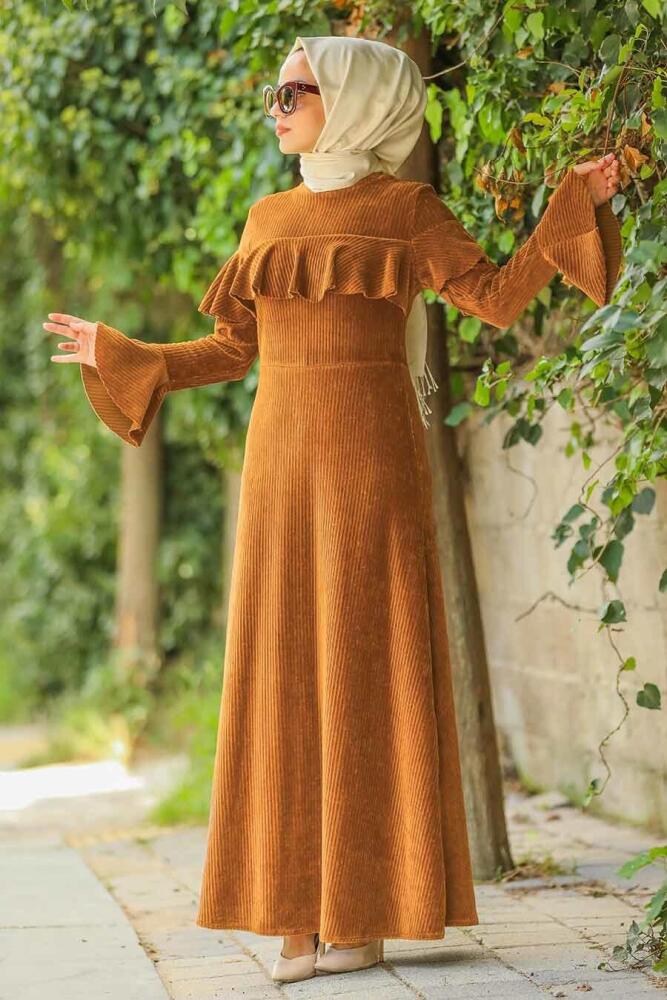 Neva Style - Mustard Hijab Dress 50460HR - 1