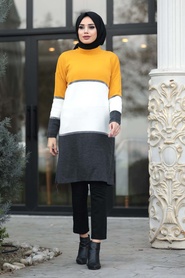 Neva Style - Mustard Hijab Knitwear Tunic 4474HR - Thumbnail