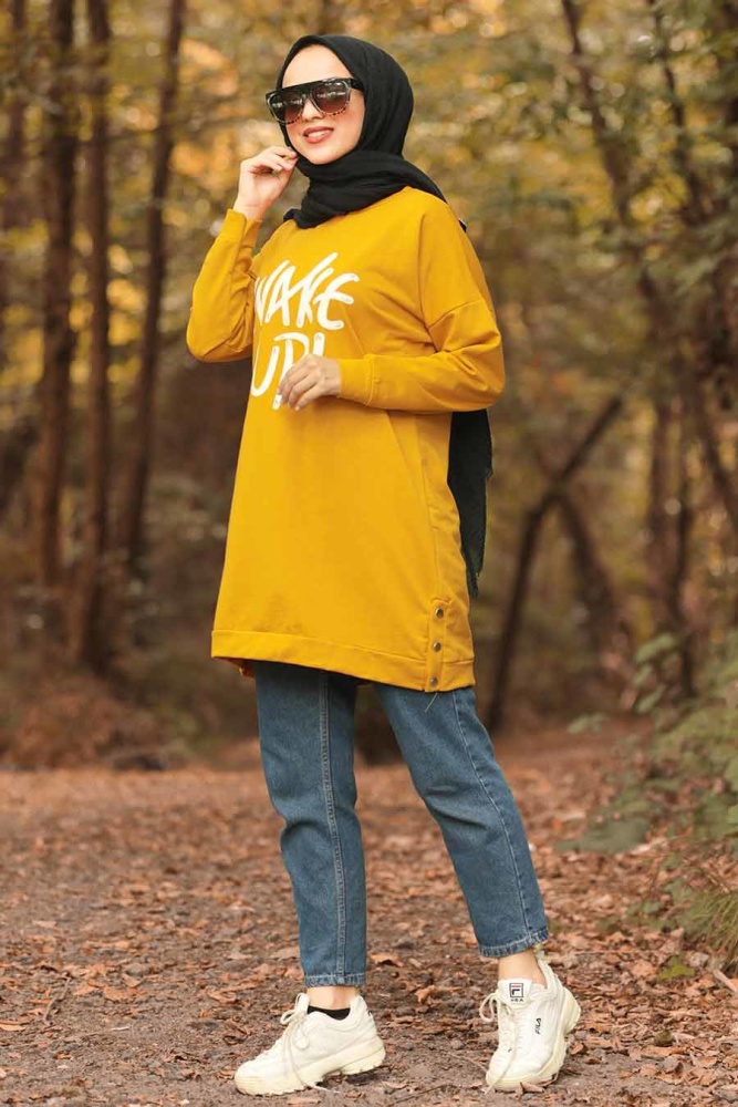 Neva Style - Mustard Hijab Sweatshirt 10480HR - 2