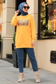 Neva Style - Mustard Hijab Sweatshirt & Tunic 11380HR - Thumbnail