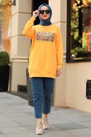 Neva Style - Mustard Hijab Sweatshirt & Tunic 11380HR - Thumbnail