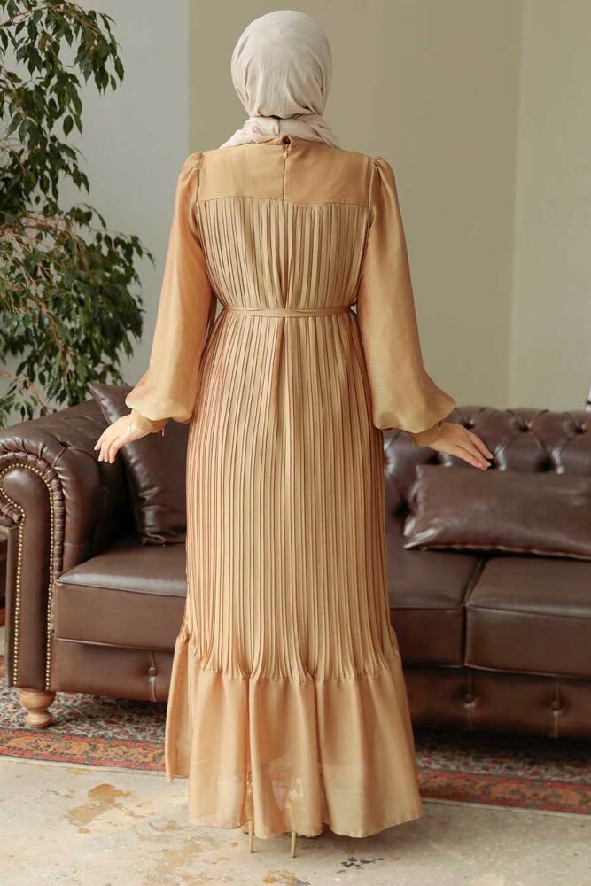 Neva Style - Mustard Muslim Dress 3747HR - 4
