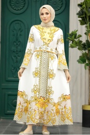 Neva Style - Mustard Muslim Long Dress Style 22358HR - Thumbnail