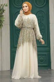 Neva Style - Mustard Muslim Long Dress Style 39821HR - Thumbnail