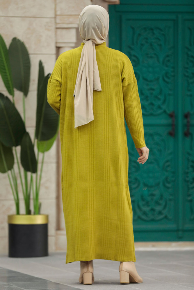 Neva Style - Mustard Muslim Long Knitwear Dress Style 34150HR - 4