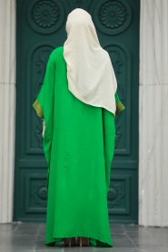 Neva Style - Nakış Desenli Yeşil Tesettür Elbise 41019Y - Thumbnail
