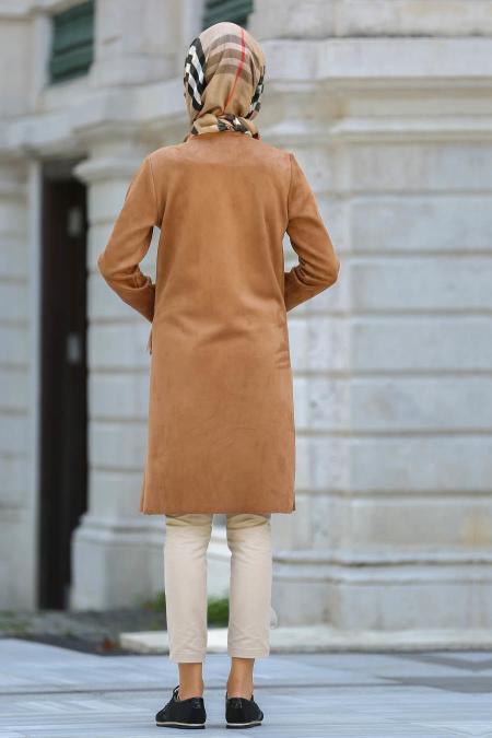 Neva Style - Nakışlı Kahverengi Tesettür Süet Kap 53110KH - 2