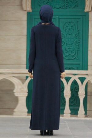 Navy Biue Hijab Turkish Dress 380300L - 3