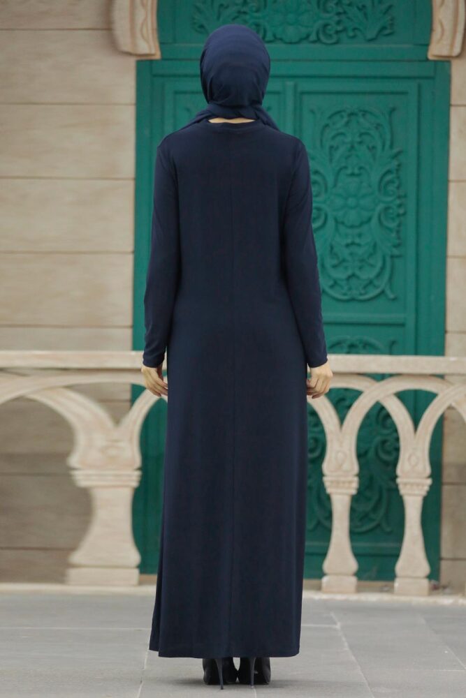 Navy Biue Hijab Turkish Dress 380300L - 3