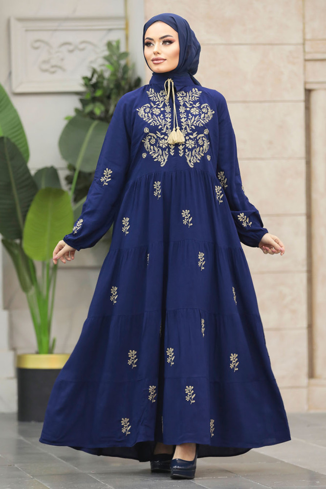 Navy Blue Abaya Dress 40110L - 1