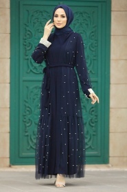 Neva Style - Navy Blue Abaya Modest Double Suit 30121L - Thumbnail