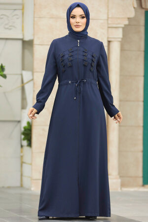 Navy Blue High Quality Turkish Abaya 10037L - 4
