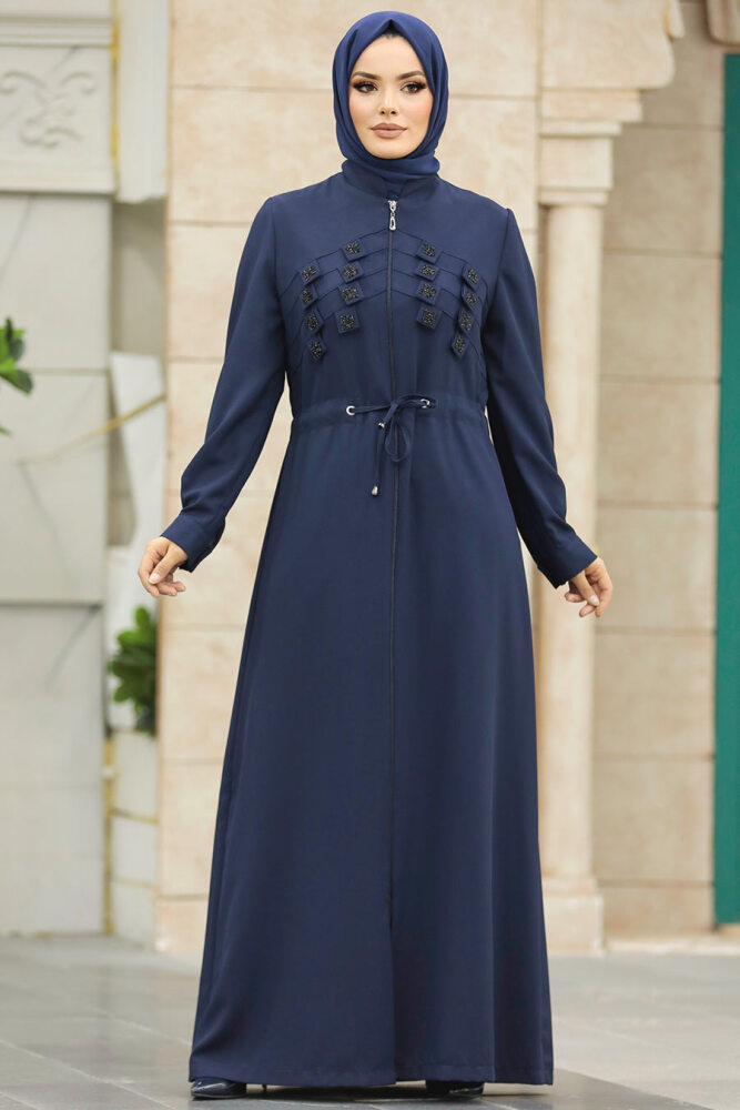 Navy Blue High Quality Turkish Abaya 10037L - 4