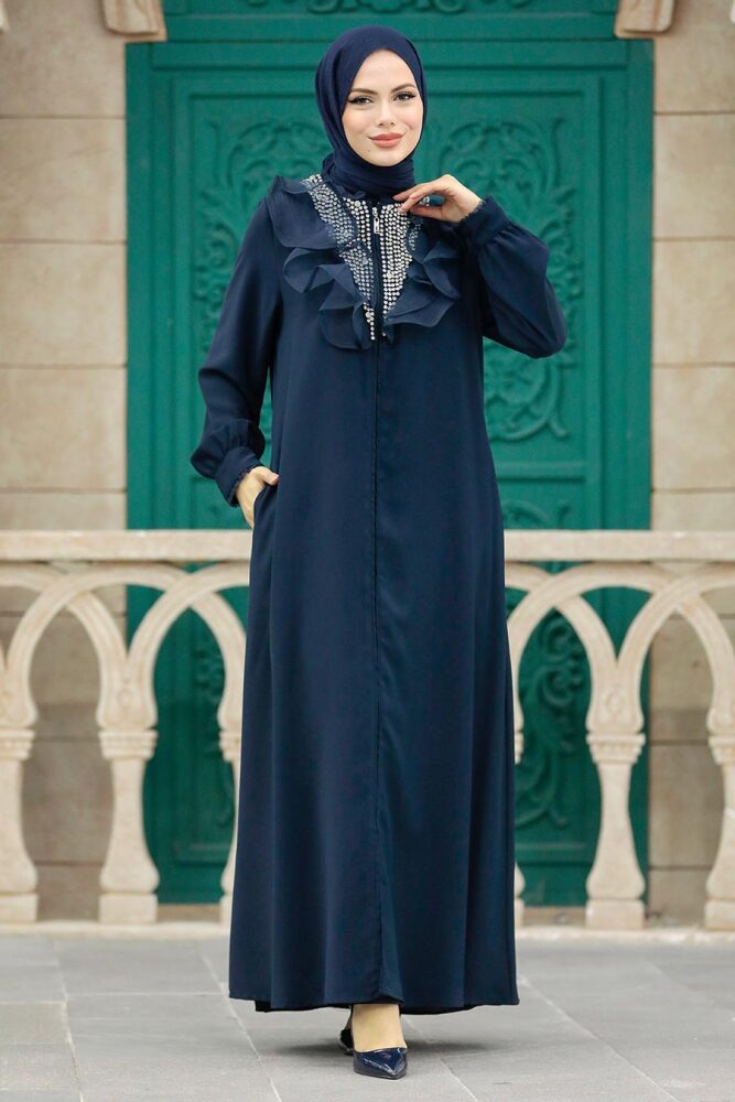 Neva Style - Navy Blue High Quality Turkish Abaya 380100L - 1