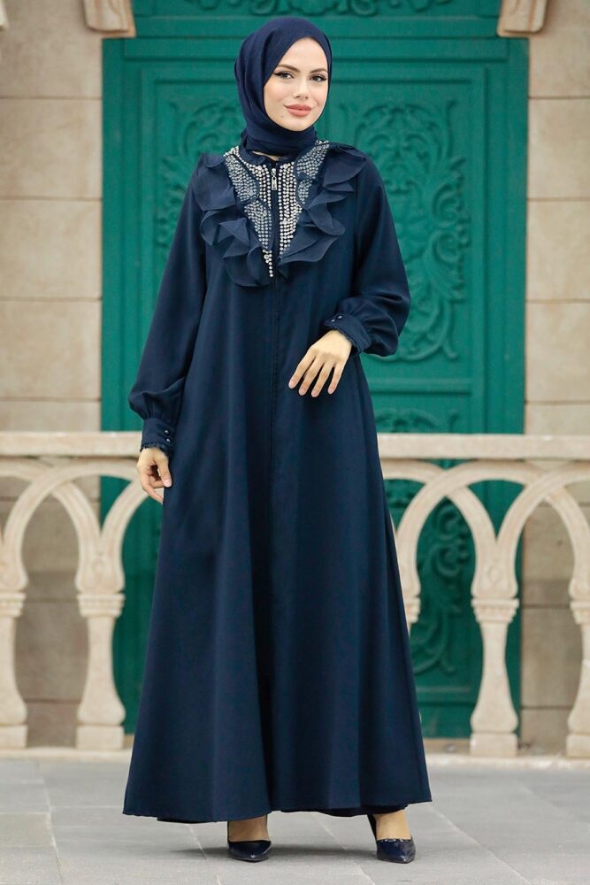 Neva Style - Navy Blue High Quality Turkish Abaya 380100L - 2