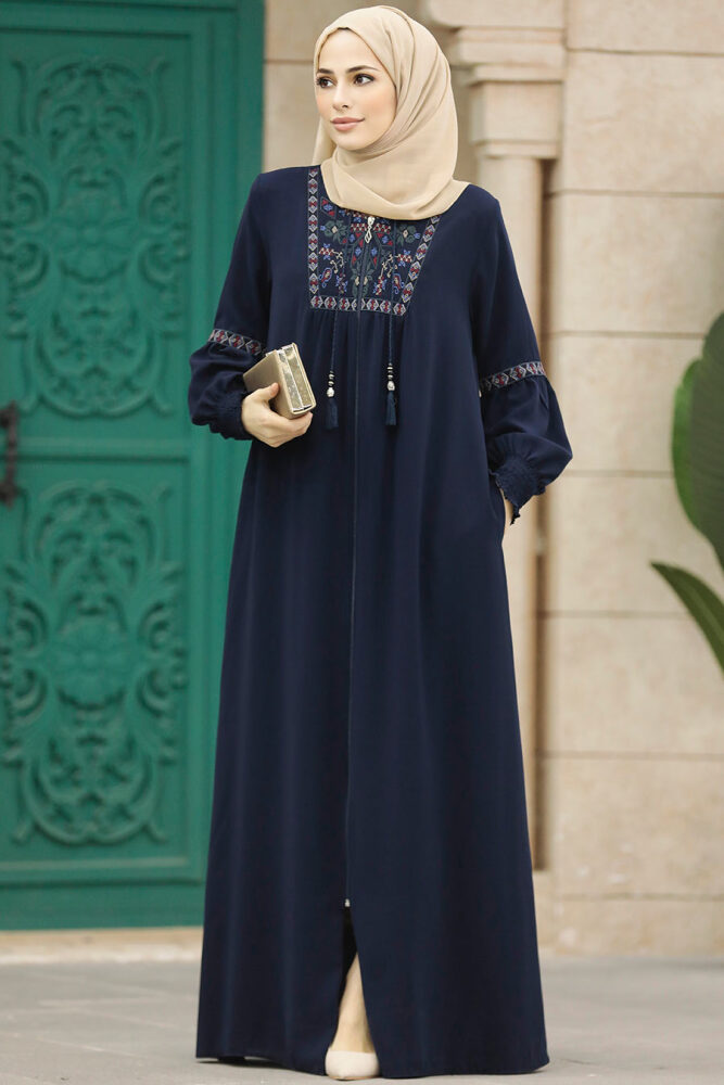 Navy Blue High Quality Turkish Abaya 41562L - 3