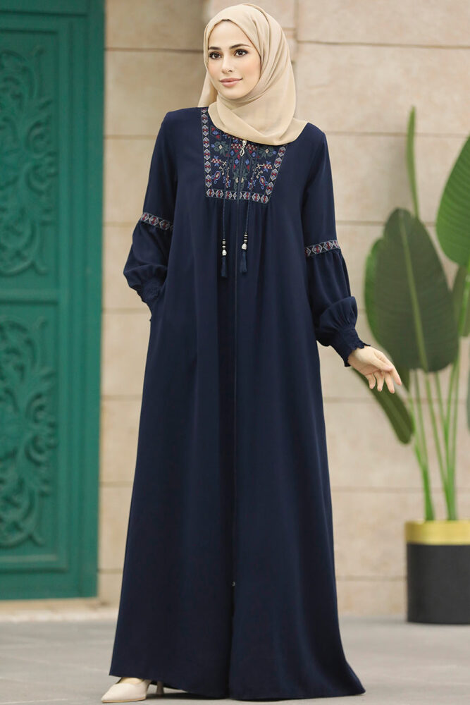 Navy Blue High Quality Turkish Abaya 41562L - 4