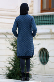 Neva Style - Navy Blue Hijab Coat 15570L - Thumbnail