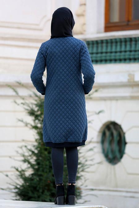 Neva Style - Navy Blue Hijab Coat 15570L - 2