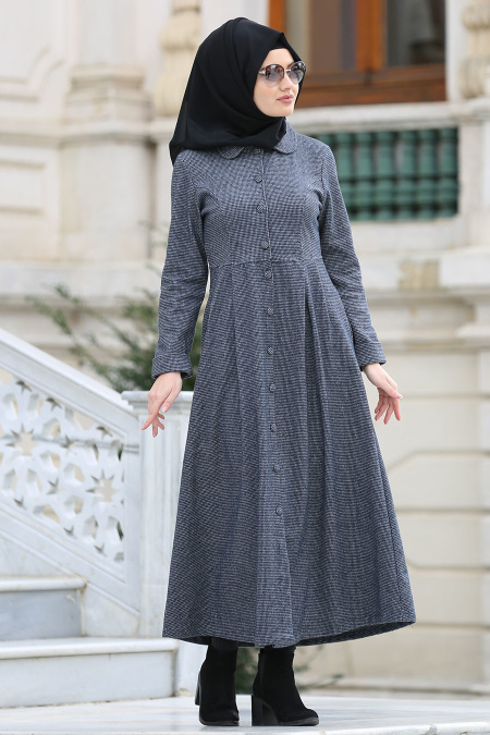 Neva Style - Navy Blue Hijab Coat 16549L