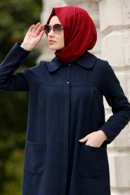 Neva Style - Navy Blue Hijab Coat 16550L - Thumbnail