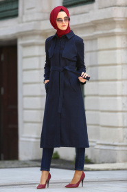 Neva Style - Navy Blue Hijab Coat 2161L - Thumbnail