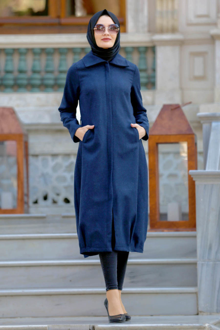 Neva Style - Navy BLue Hijab Coat 2163L