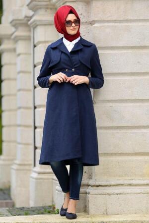 Neva Style - Navy Blue Hijab Coat 21860L - 1