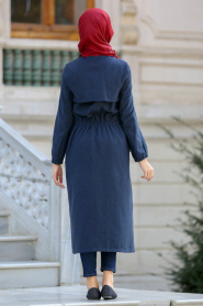 Neva Style - Navy Blue Hijab Coat 21981L - Thumbnail