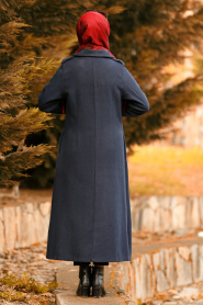 Neva Style - Navy Blue Hijab Coat 2447L - Thumbnail