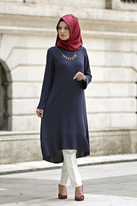 Neva Style - Navy Blue Hijab Coat 287L