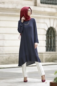 Neva Style - Navy Blue Hijab Coat 287L - Thumbnail