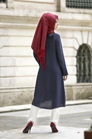 Neva Style - Navy Blue Hijab Coat 287L - Thumbnail