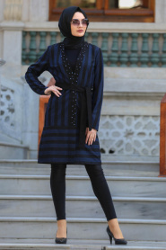 Neva Style - Navy Blue Hijab Coat 30090L - Thumbnail