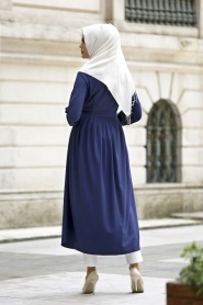 Neva Style - Navy Blue Hijab Coat 509L - Thumbnail