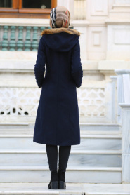 Neva Style - Navy Blue Hijab Coat 90240L - Thumbnail