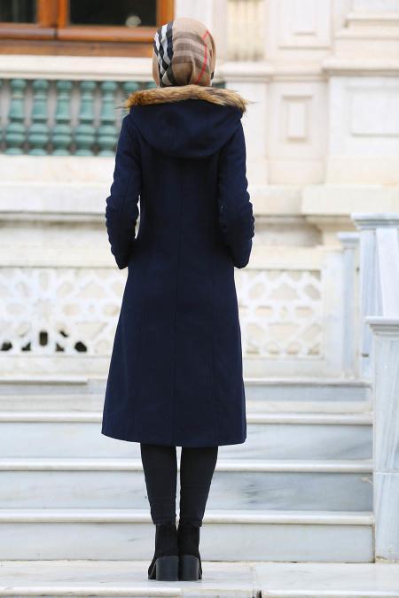 Neva Style - Navy Blue Hijab Coat 90240L - 2