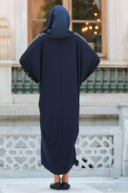 Neva Style - Navy Blue Hijab Dress 1009L - Thumbnail
