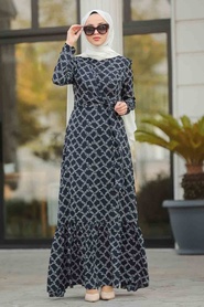 Neva Style - Navy Blue Hijab Dress 13501L - Thumbnail