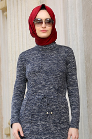 Neva Style - Navy Blue Hijab Dress 22091L - Thumbnail